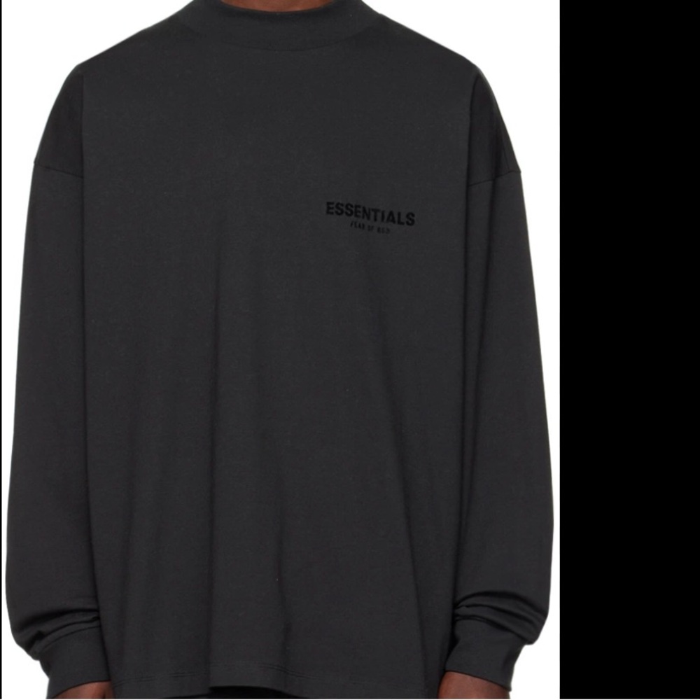 Fear of God Essentials Black Flocked Long Sleeve T-shirt